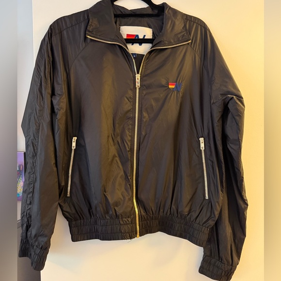 Aviator Nation Black Windbreaker with Rainbow Logo